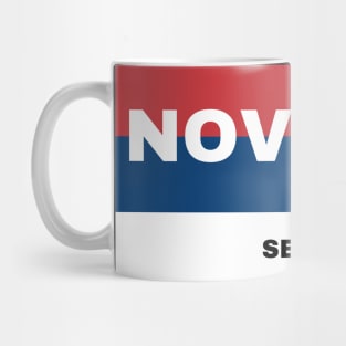 Novi Sad City in Serbian Flag Colors Mug